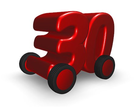 drizzd (artist) - the number thirty on wheels - 3d illustration Foto de stock - Royalty-Free Super Valor e Assinatura, Número: 400-08077649