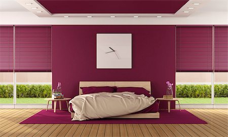 simsearch:400-07796866,k - Contemporary bedroom with modern bedroom and large windows - 3D Rendering Stock Photo - Budget Royalty-Free & Subscription, Code: 400-08077658