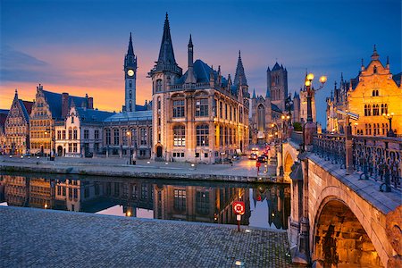 simsearch:400-08076016,k - Image of Ghent, Belgium during twilight blue hour. Stock Photo - Budget Royalty-Free & Subscription, Code: 400-08077803
