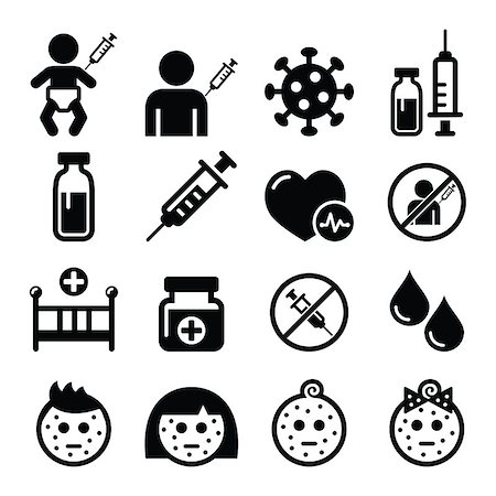 Sick child, vaccinate, medical vector icons set isolated on white Stock Photo - Budget Royalty-Free & Subscription, Code: 400-08077819