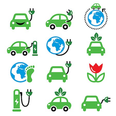 recharging batteries symbol - Vector icons set of electric car isolated on white - ecology concept Stock Photo - Budget Royalty-Free & Subscription, Code: 400-08078079