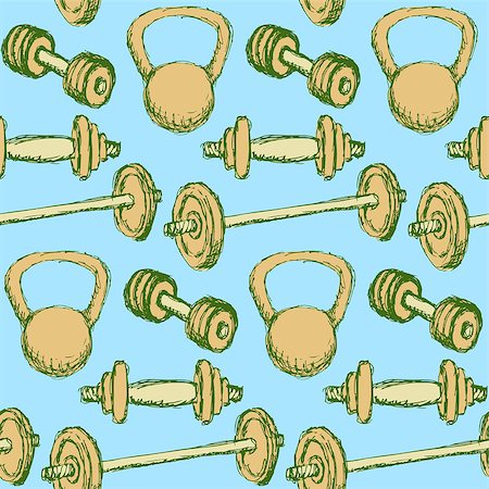 simsearch:400-08077627,k - Sketch weights  in vintage style, vector seamless pattern Stock Photo - Budget Royalty-Free & Subscription, Code: 400-08078112