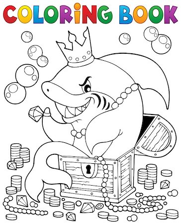Coloring book with shark and treasure - eps10 vector illustration. Stock Photo - Budget Royalty-Free & Subscription, Code: 400-08078238