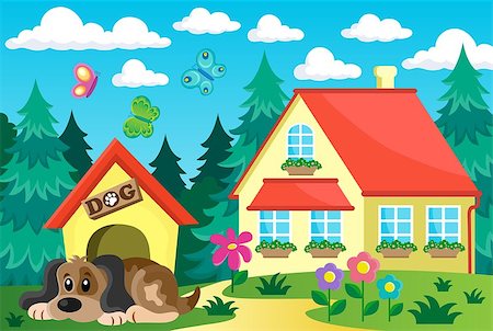 simsearch:400-08053244,k - House with dog theme 1 - eps10 vector illustration. Photographie de stock - Aubaine LD & Abonnement, Code: 400-08078251