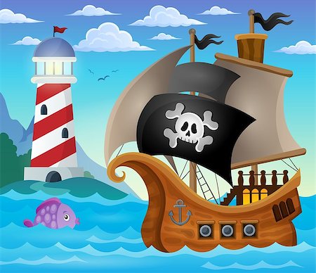 simsearch:400-04803943,k - Pirate ship topic image 4 - eps10 vector illustration. Stock Photo - Budget Royalty-Free & Subscription, Code: 400-08078266