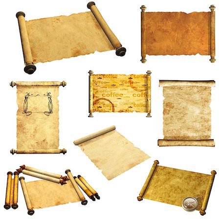 simsearch:400-07405808,k - Collection of scrolls of old parchment. Object isolated on white background Stock Photo - Budget Royalty-Free & Subscription, Code: 400-08070241