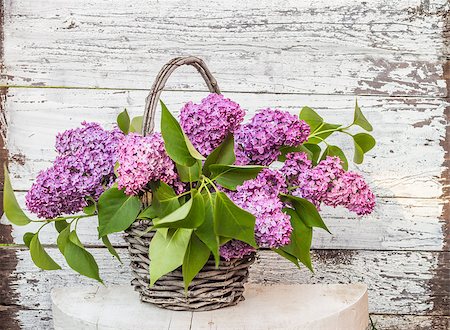simsearch:400-07656811,k - basket with a branch of lilac flower on a wooden surface Photographie de stock - Aubaine LD & Abonnement, Code: 400-08070932
