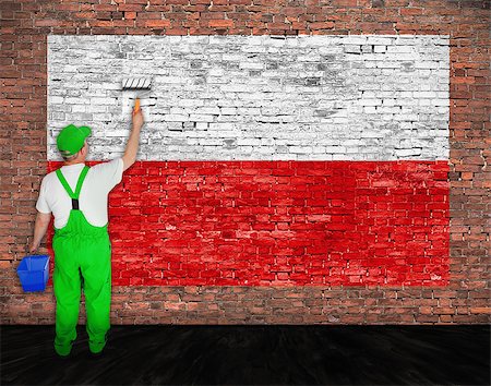 simsearch:400-07933897,k - House painter paints flag of Poland on old brick wall Fotografie stock - Microstock e Abbonamento, Codice: 400-08070990