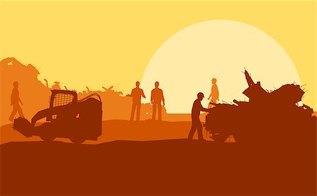 Illustration silhouette of working men on yellow background Stock Photo - Budget Royalty-Free & Subscription, Code: 400-08071083