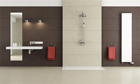 simsearch:400-06396170,k - Minimalist bathroom with shower and washbasin - 3D Rendering Photographie de stock - Aubaine LD & Abonnement, Code: 400-08071139