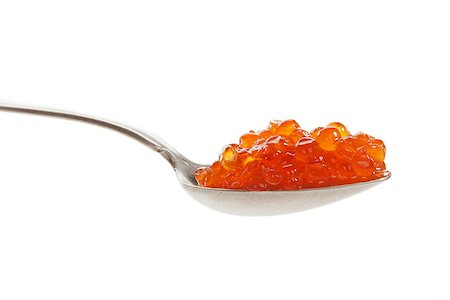 fish red spoon - Red salmon caviar on silver spoon isolated on white background. Culinary eating concept. Stock Photo - Budget Royalty-Free & Subscription, Code: 400-08071172