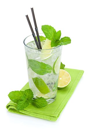 simsearch:400-07925229,k - Fresh mojito cocktail and limes with mint. Isolated on white background Stock Photo - Budget Royalty-Free & Subscription, Code: 400-08071459