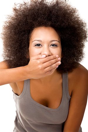 simsearch:400-06065810,k - Afro-American young woman covering face with her hand, isolated on white laughing Foto de stock - Super Valor sin royalties y Suscripción, Código: 400-08071638