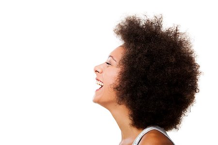 simsearch:400-06065810,k - Portrait of a african american woman laughing, isolated on white background Foto de stock - Super Valor sin royalties y Suscripción, Código: 400-08071681