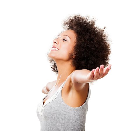 simsearch:400-04343310,k - Beautiful african american with arms open, isolated on white background Photographie de stock - Aubaine LD & Abonnement, Code: 400-08071682