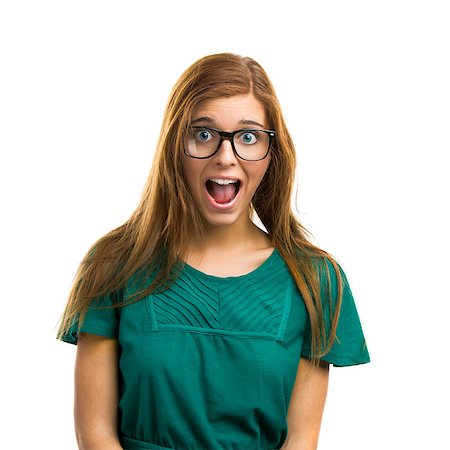 portrait screaming girl - Portrait of a beautiful girl with a surprised expression isolated on white background Stock Photo - Budget Royalty-Free & Subscription, Code: 400-08071699