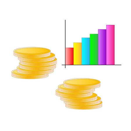 simsearch:400-07682549,k - Columns of coins with a business graph on a white background Stock Photo - Budget Royalty-Free & Subscription, Code: 400-08071774