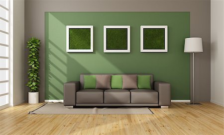 simsearch:400-07797413,k - Modern living room with vertical grass in frame on wall - 3D Rendering Foto de stock - Royalty-Free Super Valor e Assinatura, Número: 400-08072283