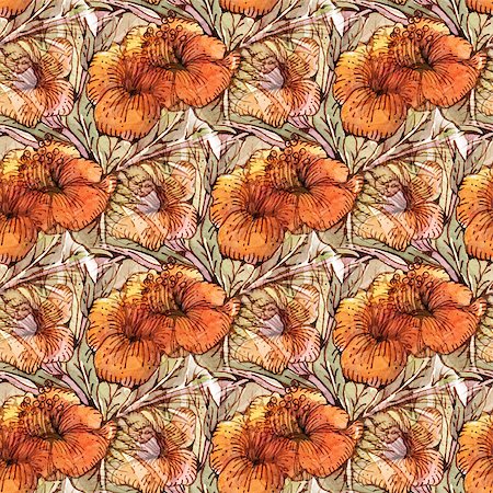 simsearch:400-08285670,k - Seamless pattern with watercolor flowers. Foto de stock - Super Valor sin royalties y Suscripción, Código: 400-08072388