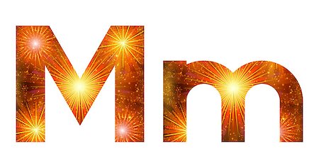 simsearch:400-08340538,k - Set of English letters signs uppercase and lowercase M, stylized gold and orange holiday firework with stars and flares, elements for web design. Photographie de stock - Aubaine LD & Abonnement, Code: 400-08072645