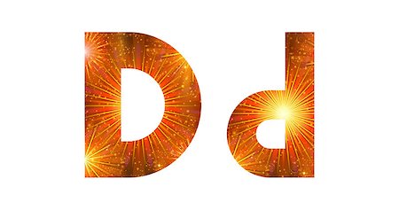 simsearch:400-08340538,k - Set of English letters signs uppercase and lowercase D, stylized gold and orange holiday firework with stars and flares, elements for web design. Photographie de stock - Aubaine LD & Abonnement, Code: 400-08072655