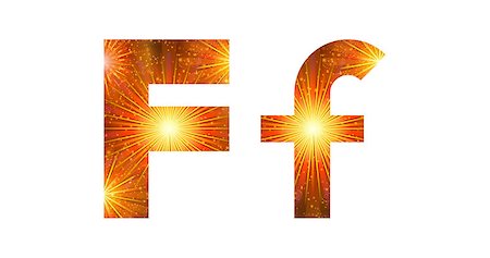 simsearch:400-08340538,k - Set of English letters signs uppercase and lowercase F, stylized gold and orange holiday firework with stars and flares, elements for web design. Photographie de stock - Aubaine LD & Abonnement, Code: 400-08072659