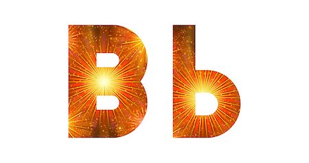 simsearch:400-08340538,k - Set of English letters signs uppercase and lowercase B, stylized gold and orange holiday firework with stars and flares, elements for web design. Photographie de stock - Aubaine LD & Abonnement, Code: 400-08072651