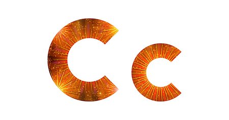 simsearch:400-08072648,k - Set of English letters signs uppercase and lowercase C, stylized gold and orange holiday firework with stars and flares, elements for web design. Photographie de stock - Aubaine LD & Abonnement, Code: 400-08072653