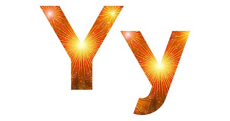 simsearch:400-08503845,k - Set of English letters signs uppercase and lowercase Y, stylized gold and orange holiday firework with stars and flares, elements for web design. Foto de stock - Royalty-Free Super Valor e Assinatura, Número: 400-08072665