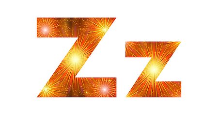 simsearch:400-08340538,k - Set of English letters signs uppercase and lowercase Z, stylized gold and orange holiday firework with stars and flares, elements for web design. Photographie de stock - Aubaine LD & Abonnement, Code: 400-08072667