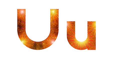 simsearch:400-08503845,k - Set of English letters signs uppercase and lowercase U, stylized gold and orange holiday firework with stars and flares, elements for web design. Foto de stock - Royalty-Free Super Valor e Assinatura, Número: 400-08072669