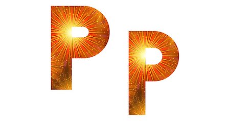 simsearch:400-08503845,k - Set of English letters signs uppercase and lowercase P, stylized gold and orange holiday firework with stars and flares, elements for web design. Foto de stock - Royalty-Free Super Valor e Assinatura, Número: 400-08072660