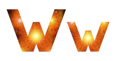 simsearch:400-08340538,k - Set of English letters signs uppercase and lowercase W, stylized gold and orange holiday firework with stars and flares, elements for web design. Photographie de stock - Aubaine LD & Abonnement, Code: 400-08072661