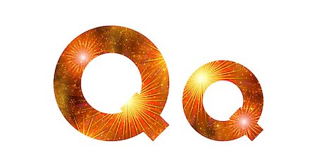 simsearch:400-08072648,k - Set of English letters signs uppercase and lowercase Q, stylized gold and orange holiday firework with stars and flares, elements for web design. Photographie de stock - Aubaine LD & Abonnement, Code: 400-08072662