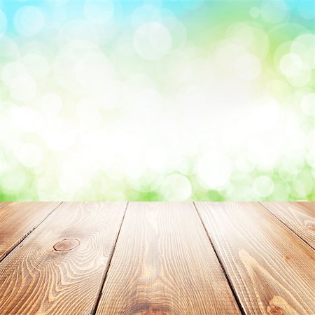 Summer nature background with wooden table and blurred bokeh Stock Photo - Budget Royalty-Free & Subscription, Code: 400-08072736