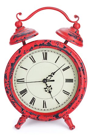 simsearch:400-04293721,k - Vintage alarm clock. Isolated on white background Fotografie stock - Microstock e Abbonamento, Codice: 400-08072754