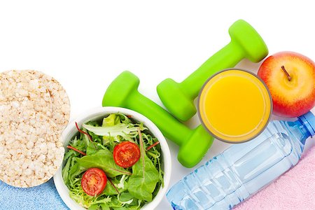 simsearch:400-07754604,k - Dumbells, healthy food and towels. Fitness and health. Isolated on white background Fotografie stock - Microstock e Abbonamento, Codice: 400-08072767