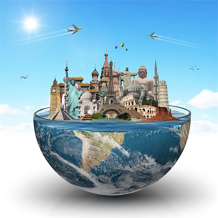 illustration of famous monuments of the world in a glass of water Foto de stock - Super Valor sin royalties y Suscripción, Código: 400-08072843