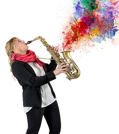 simsearch:400-04616698,k - Woman plays beautiful notes from her saxophone Foto de stock - Super Valor sin royalties y Suscripción, Código: 400-08073012