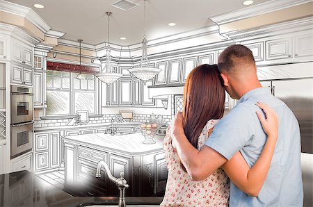 simsearch:400-08772366,k - Young Military Couple Looking Inside Custom Kitchen and Design Drawing Combination. Stock Photo - Budget Royalty-Free & Subscription, Code: 400-08073062