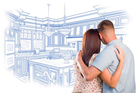 simsearch:400-08772366,k - Curious Young Military Couple Looking Over Custom Kitchen Design Drawing. Stock Photo - Budget Royalty-Free & Subscription, Code: 400-08073063