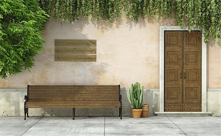 Country house with old door and bench - 3D Rendering Photographie de stock - Aubaine LD & Abonnement, Code: 400-08073125