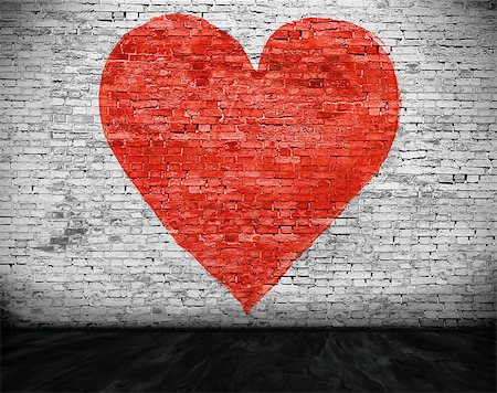 Symbol of love painted on white brick wall Stock Photo - Budget Royalty-Free & Subscription, Code: 400-08073534