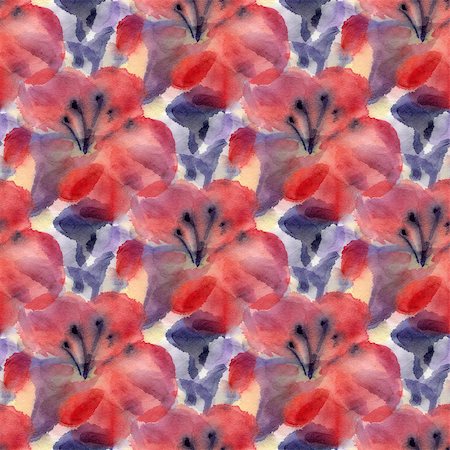 simsearch:400-08285670,k - Seamless pattern with watercolor flowers. Foto de stock - Super Valor sin royalties y Suscripción, Código: 400-08073557