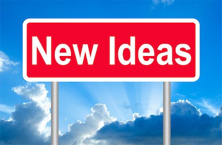 simsearch:400-05696582,k - New Ideas road sign on blue sky with clouds and clipping path Stock Photo - Budget Royalty-Free & Subscription, Code: 400-08073581