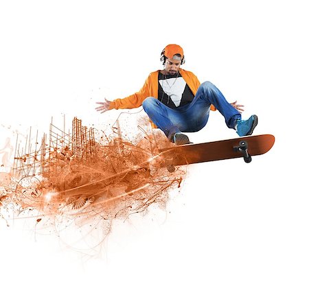 Reckless boy doing stunts with his skate Stock Photo - Budget Royalty-Free & Subscription, Code: 400-08073697