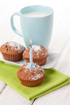 Cup of milk and cakes on white wooden table Stock Photo - Budget Royalty-Free & Subscription, Code: 400-08073874