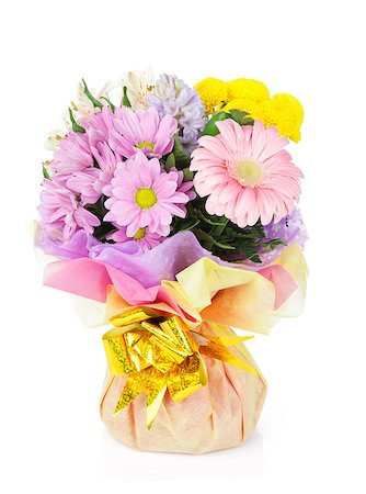 Colorful flowers bouquet. Isolated on white background Stock Photo - Budget Royalty-Free & Subscription, Code: 400-08073892