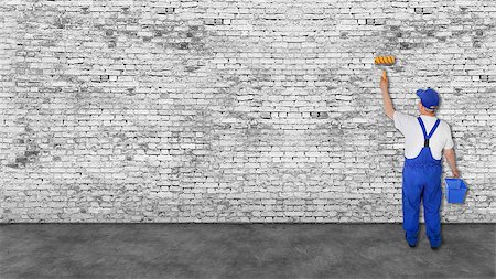 simsearch:400-06797091,k - house painter covers very long white brick wall Fotografie stock - Microstock e Abbonamento, Codice: 400-08073964