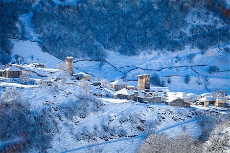 simsearch:400-05904919,k - Mountain village on the snowy slope in Caucasus, Svaneti Stock Photo - Budget Royalty-Free & Subscription, Code: 400-08094251